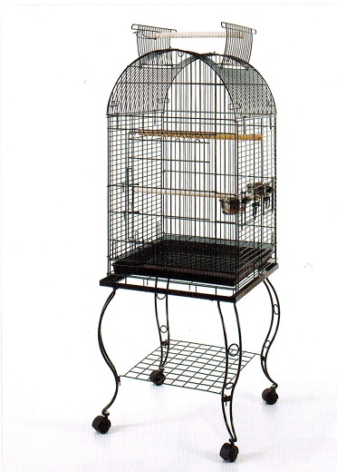 LARGE BLACK ARCHED ROOF BIRD CAGE ON STAND 51x51x152cm